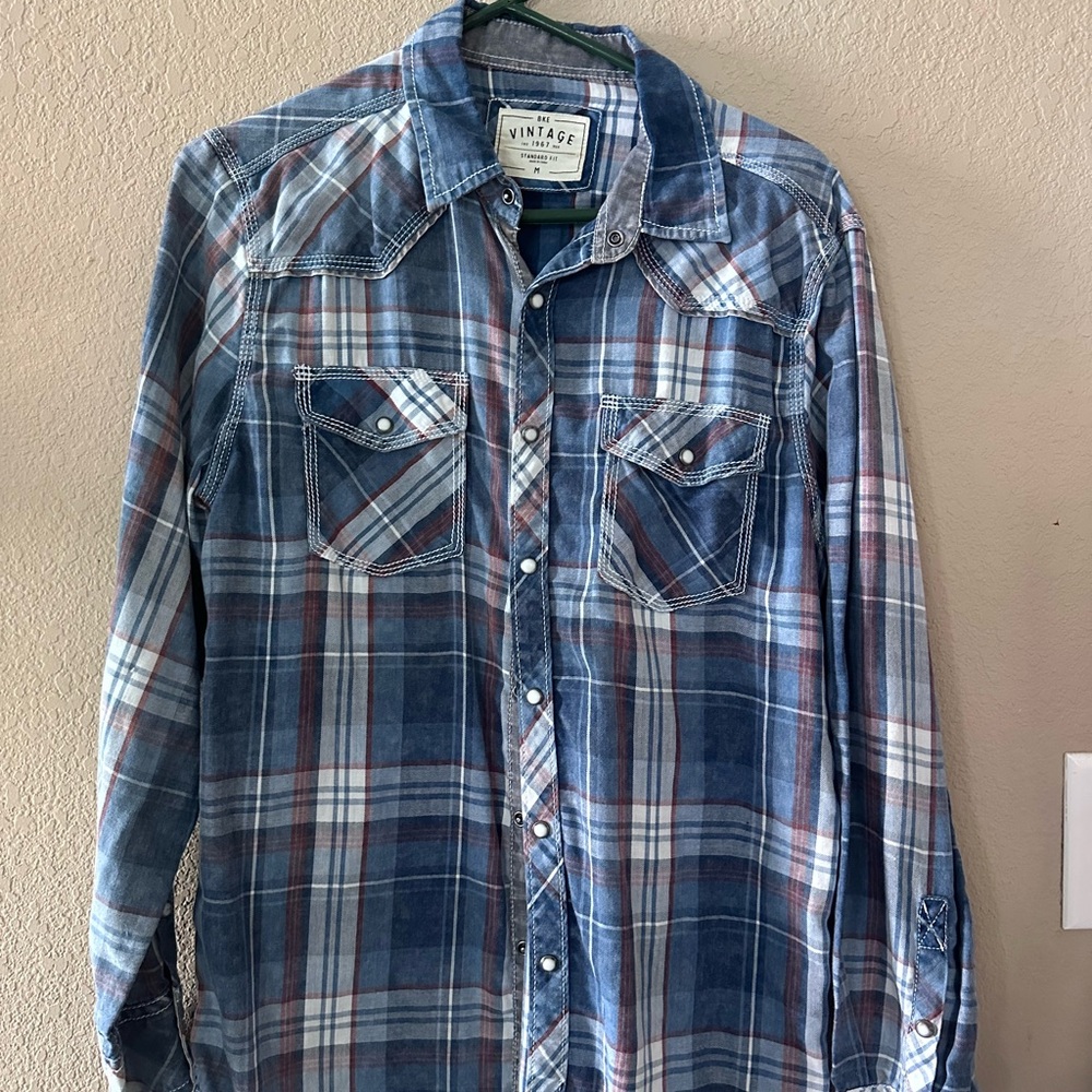 BKE Blue and Red Plaid Button Down Shirt